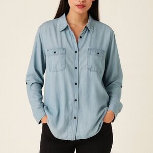 Jane + Delancey Long Sleeve Shirt Blue Womens XL Roll Tab Buttons Collared NWT